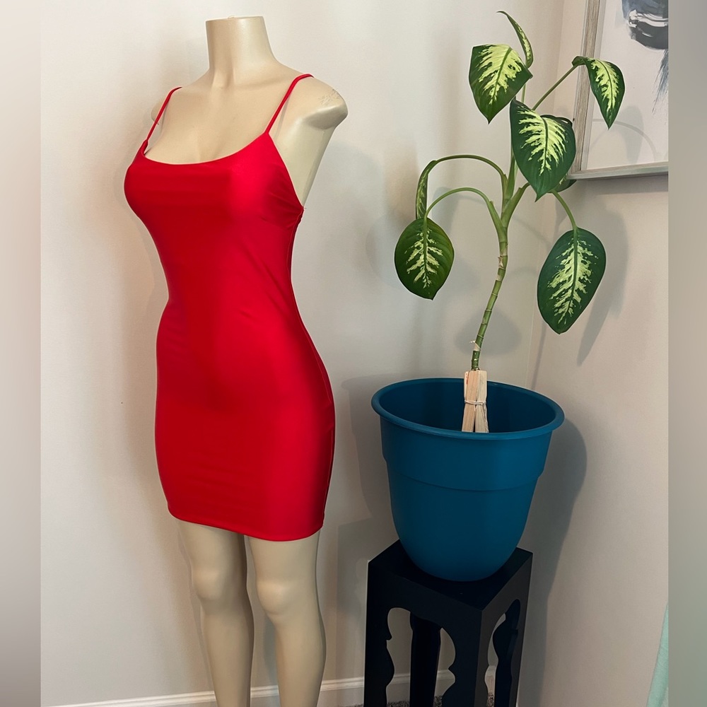 Mind Code Red T-strap Body-con Mini Dress